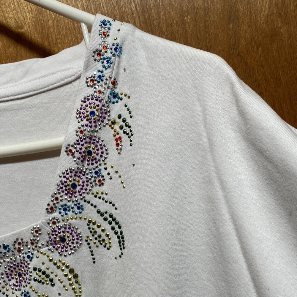 Vintage 3X White Embellished Short Sleeve Tee with Sequins Fairy Vibes - Picture 4 of 10